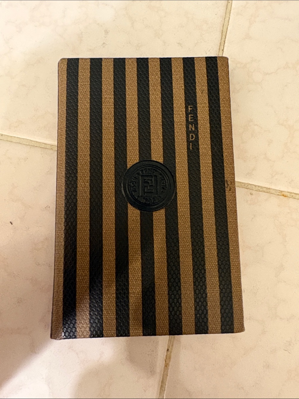 Fendi Brown and Black Vertical Stripe Men's Wallet with Embossed Seal